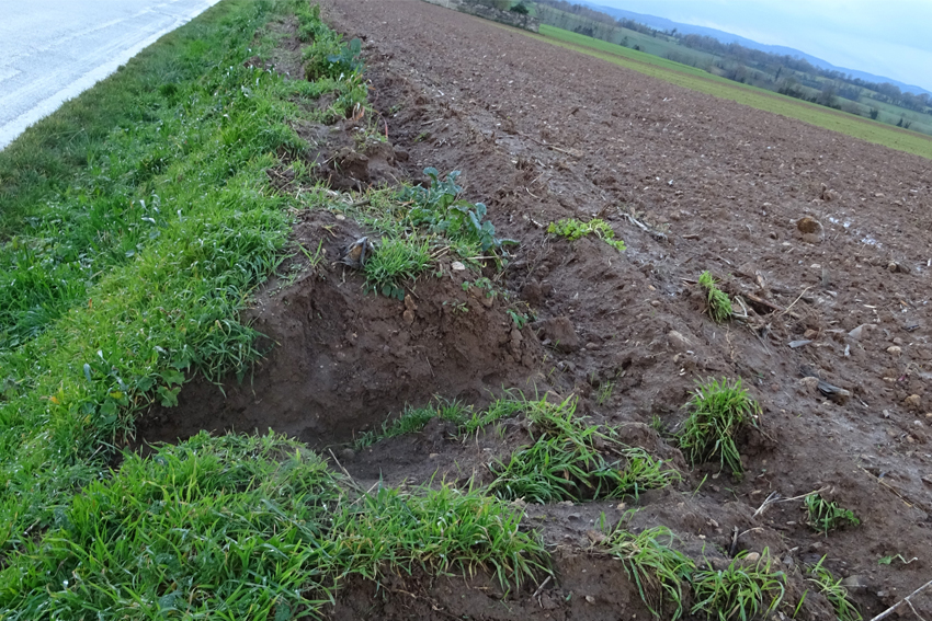 Talus dégradés par un agriculteur pendant les labours.